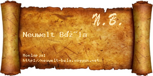 Neuwelt Béla névjegykártya